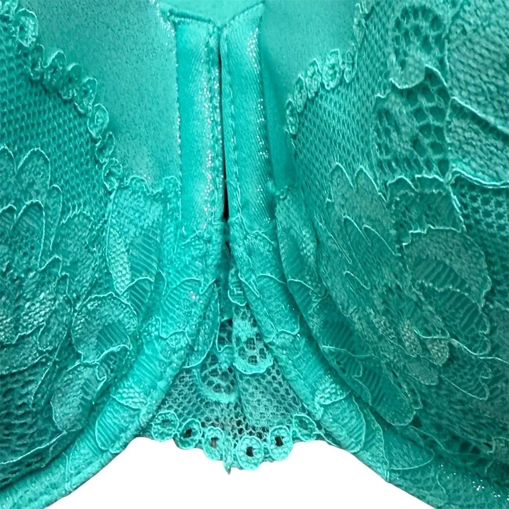 Victoria's Secret Lace 34DD Bra Underwire Padding Full Coverage‎ Green Sparkle